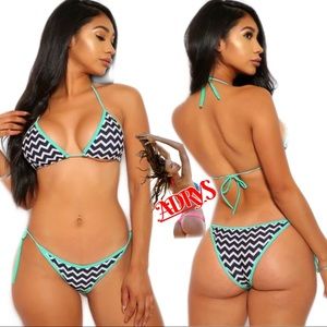Sexy Chevron Mint Triangle Top Tie Cheeky Two Piece Swimsuit Bikini